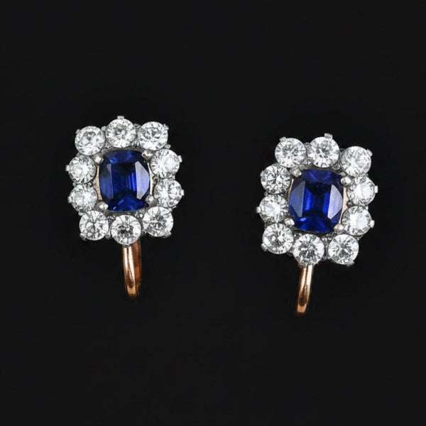 Antique Victorian Sapphire Halo Screw Back Earrings
