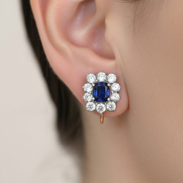 Antique Victorian Sapphire Halo Screw Back Earrings