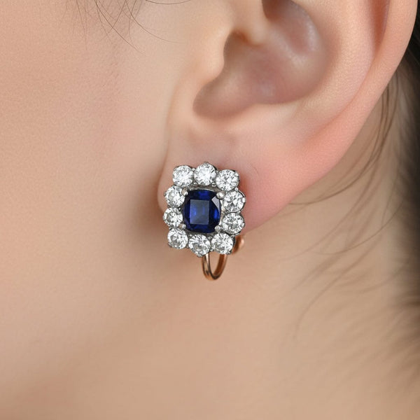 Antique Victorian Sapphire Halo Screw Back Earrings