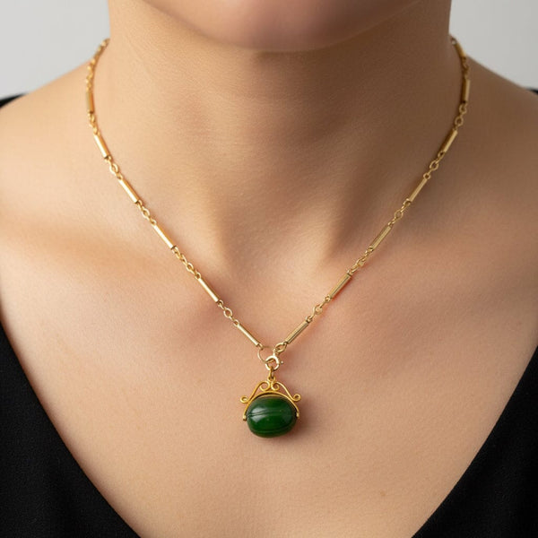 Antique Rolled Gold Jade Spinner Fob Pendant - Boylerpf