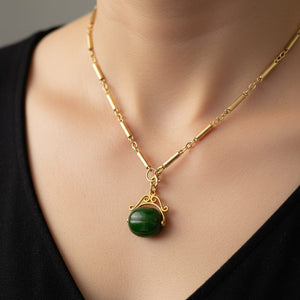Antique Rolled Gold Jade Spinner Fob Pendant - Boylerpf
