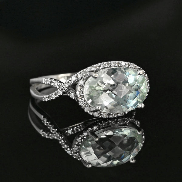 Vintage 14K White Gold Prasiolite Diamond Halo Infinity Ring