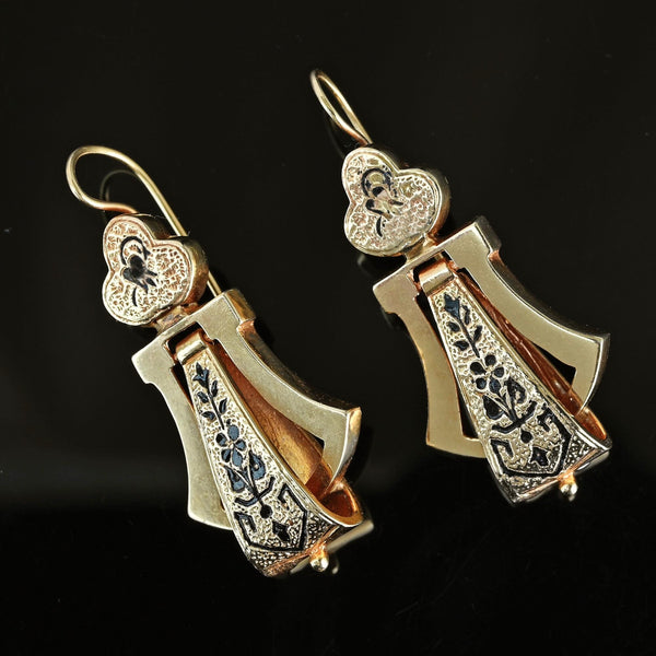 Antique Victorian Enamel Taille D'Epargne 14K Gold Earrings - Boylerpf