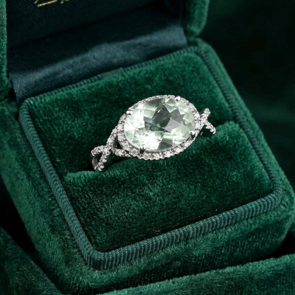 Vintage 14K White Gold Prasiolite Diamond Halo Infinity Ring