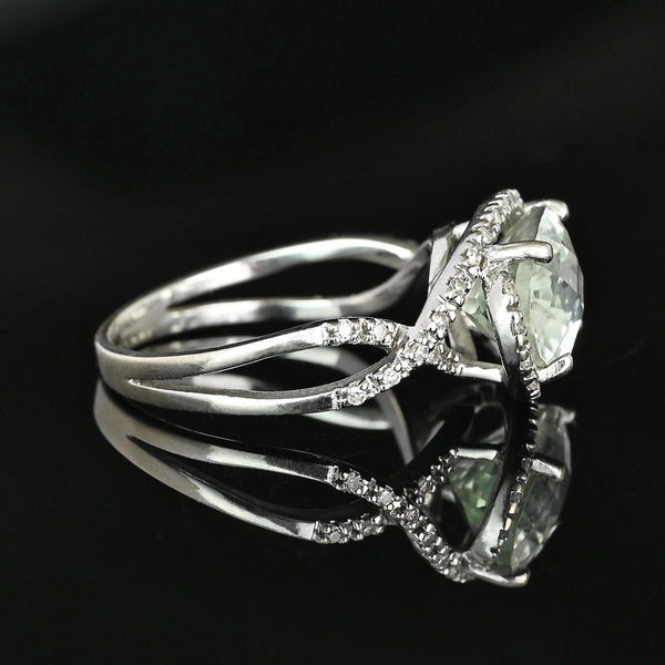 Vintage 14K White Gold Prasiolite Diamond Halo Infinity Ring