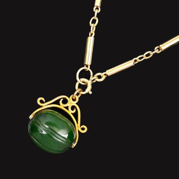 Antique Rolled Gold Jade Spinner Fob Pendant - Boylerpf