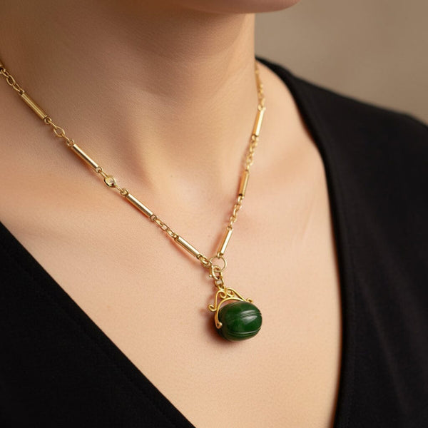 Antique Rolled Gold Jade Spinner Fob Pendant - Boylerpf