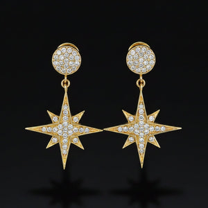 Vintage 14K Gold Diamond Star Dangle Drop Earrings - Boylerpf