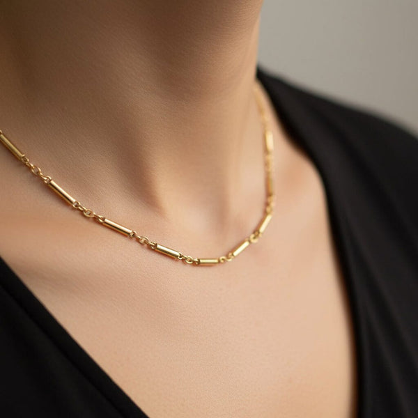 Antique Art Deco 9K Gold Bar Link Chain Necklace - Boylerpf