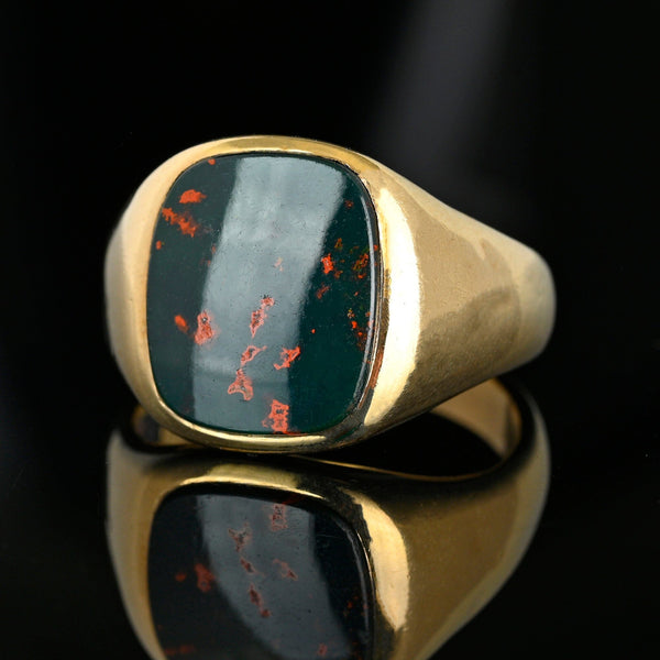 Antique Mens Bloodstone Signet Ring 10K Yellow Gold