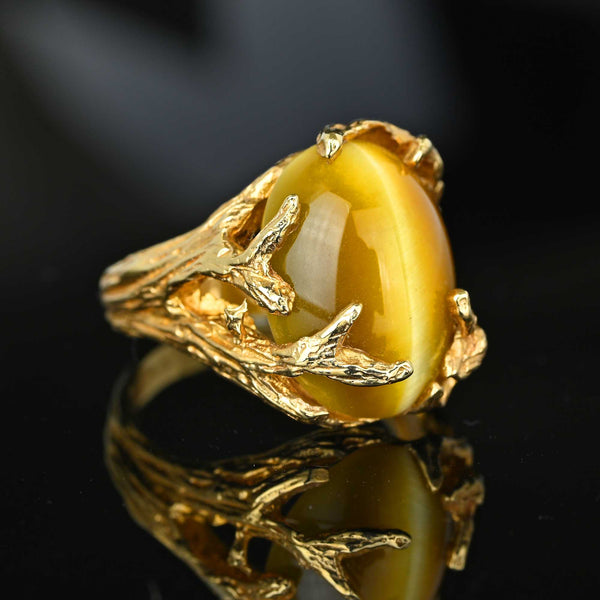 Chunky 14K Gold Brutalist Cat's Eye Chrysoberyl Ring - Boylerpf