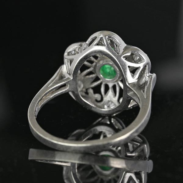 Art Deco 14K White Gold Emerald Cabochon Diamond Ring - Boylerpf