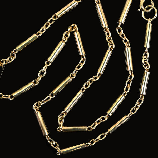 Antique Art Deco 9K Gold Bar Link Chain Necklace - Boylerpf