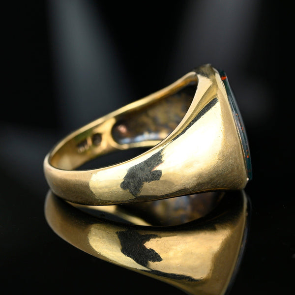 Antique Mens Bloodstone Signet Ring 10K Yellow Gold