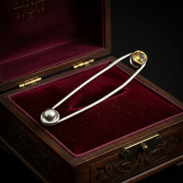 Antique Scottish Cairngorm Citrine Sterling Silver Kilt Pin