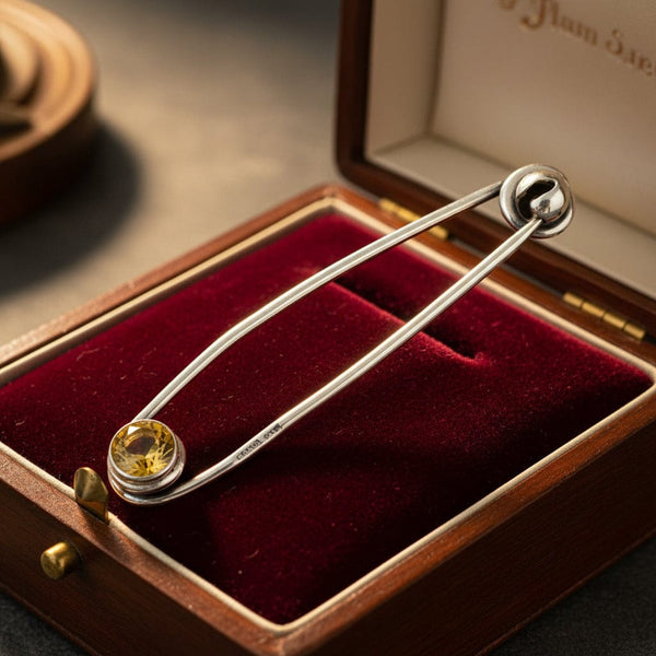 Antique Scottish Cairngorm Citrine Sterling Silver Kilt Pin