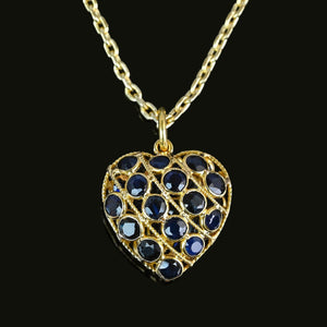 Vintage 18K Gold Filigree Sapphire Heart Pendant - Boylerpf