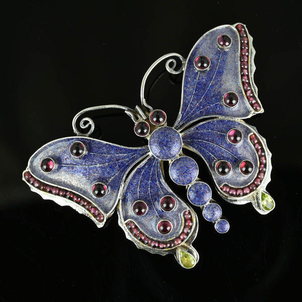 Silver Garnet Cabochon Peridot Enamel Butterfly Brooch - Boylerpf