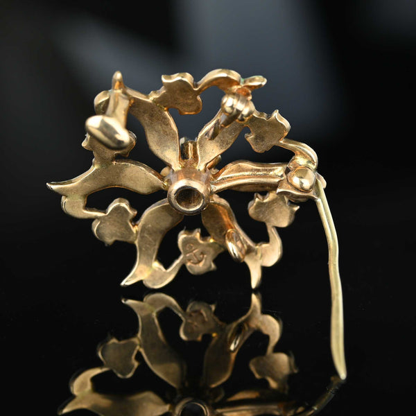 Art Nouveau Enamel Flower Pearl Diamond Brooch - Boylerpf