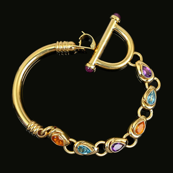 Italian 14K Gold Multi Gem Bracelet Ruby Amethyst Topaz Gems - Boylerpf