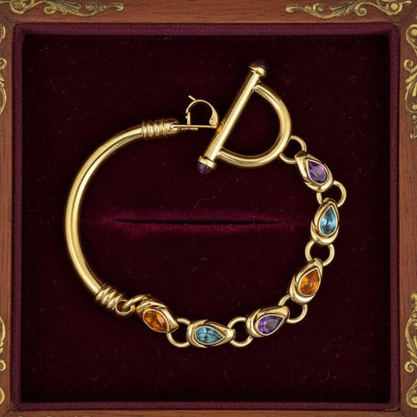 Italian 14K Gold Multi Gem Bracelet Ruby Amethyst Topaz Gems - Boylerpf