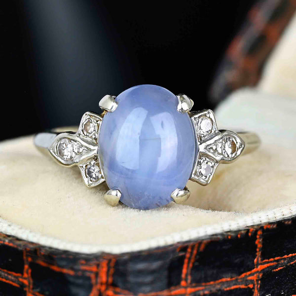 Art Deco Diamond Natural Star Sapphire Ring - Boylerpf