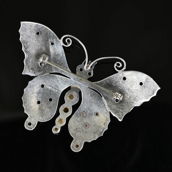 Silver Garnet Cabochon Peridot Enamel Butterfly Brooch - Boylerpf