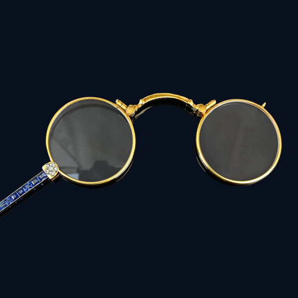 Antique Edwardian 18K Gold Sapphire Diamond Lorgnette Pendant - Boylerpf