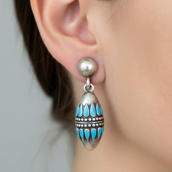 Margot de Taxco Turquoise Enamel Sterling Silver Earrings
