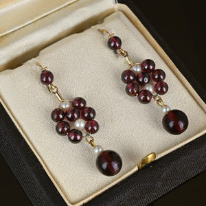 Vintage 9K Yellow Gold Pearl Rhodolite Garnet Earrings - Boylerpf