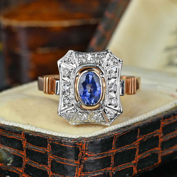 Vintage Sapphire Diamond Cluster Ring in 14K Gold - Boylerpf