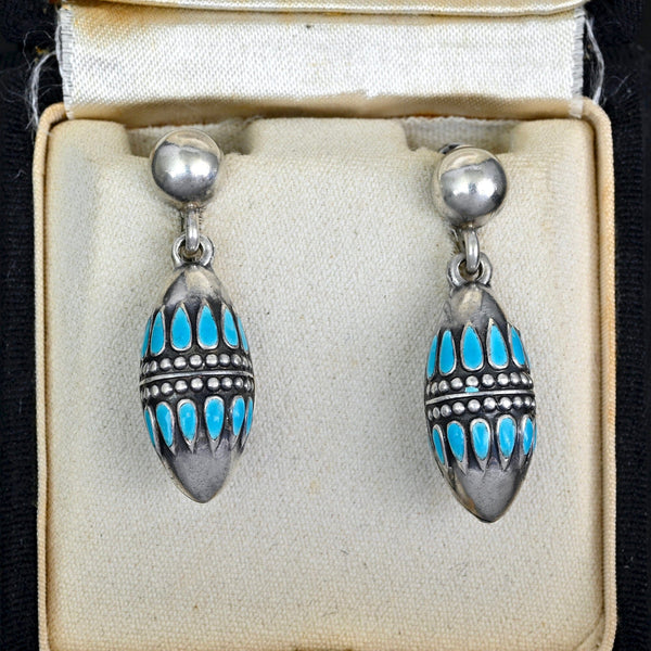 Margot de Taxco Turquoise Enamel Sterling Silver Earrings