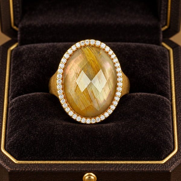 Roberto Coin 18K Gold Rutilated Quartz Diamond Halo Ring