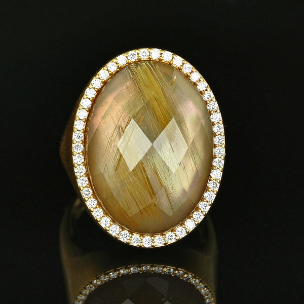 Roberto Coin 18K Gold Rutilated Quartz Diamond Halo Ring