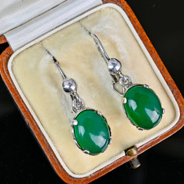 Vintage Silver Filigree Chrysoprase Chalcedony Earrings - Boylerpf