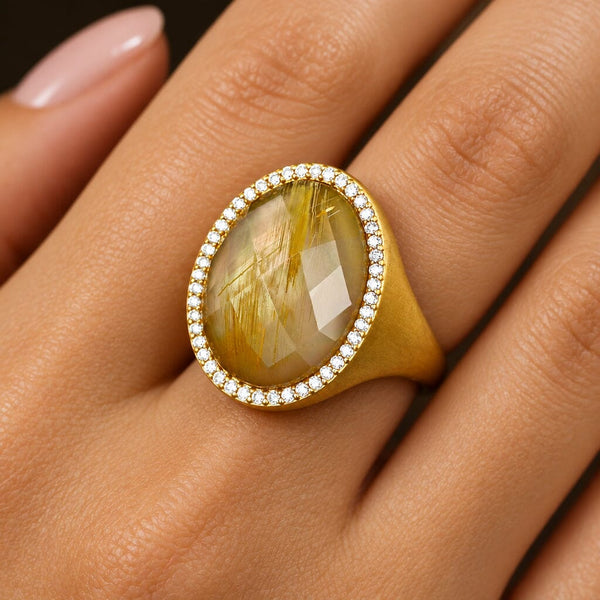Roberto Coin 18K Gold Rutilated Quartz Diamond Halo Ring