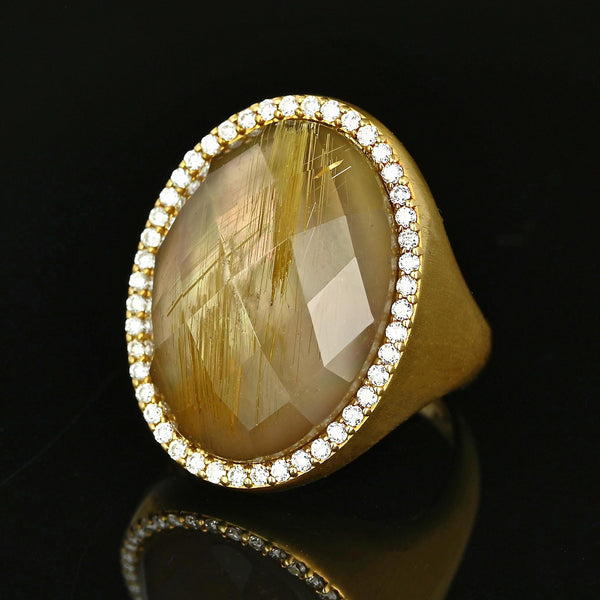 Roberto Coin 18K Gold Rutilated Quartz Diamond Halo Ring