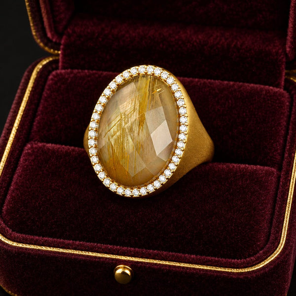 Roberto Coin 18K Gold Rutilated Quartz Diamond Halo Ring