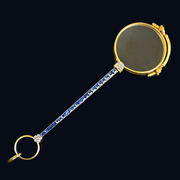 Antique Edwardian 18K Gold Sapphire Diamond Lorgnette Pendant - Boylerpf