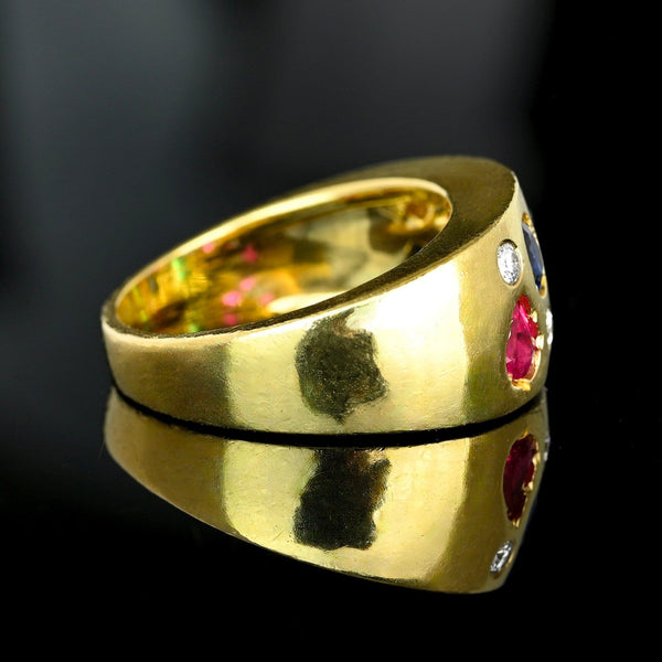 Vintage 14K Gold Emerald Ruby Sapphire Diamond Wide Band Ring
