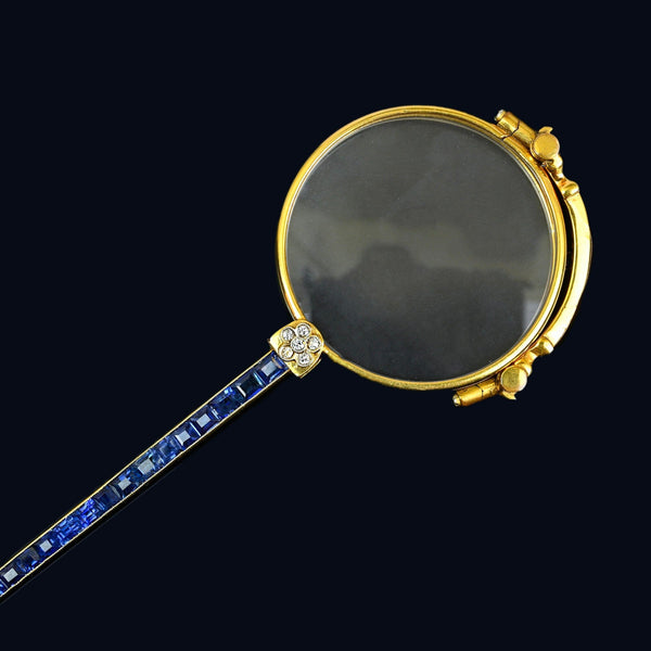 Antique Edwardian 18K Gold Sapphire Diamond Lorgnette Pendant - Boylerpf