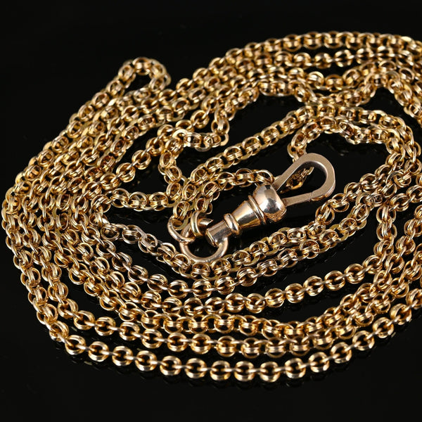 Antique 14K Gold Long Muff Guard Chain Necklace - Boylerpf