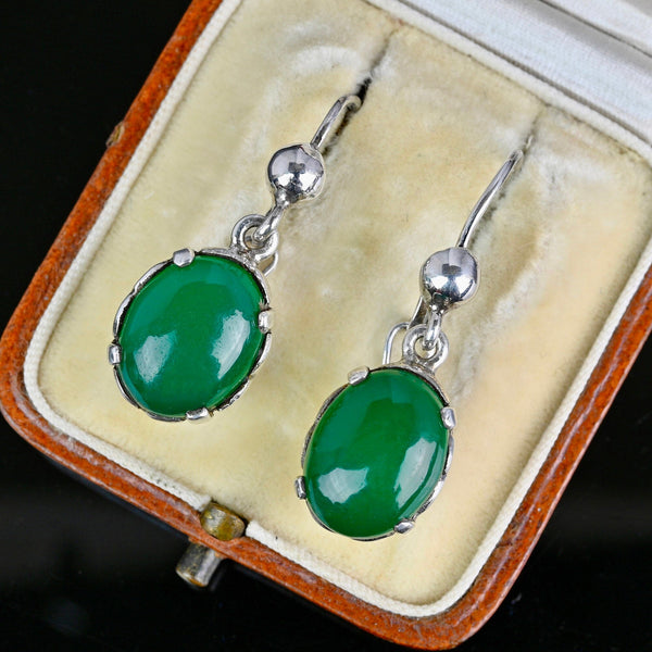 Vintage Silver Filigree Chrysoprase Chalcedony Earrings - Boylerpf
