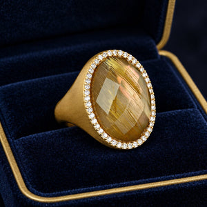 Roberto Coin 18K Gold Rutilated Quartz Diamond Halo Ring - Boylerpf