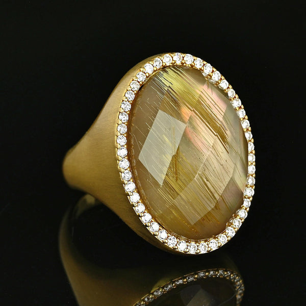 Roberto Coin 18K Gold Rutilated Quartz Diamond Halo Ring