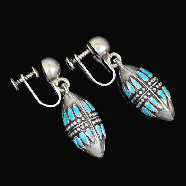 Margot de Taxco Turquoise Enamel Sterling Silver Earrings