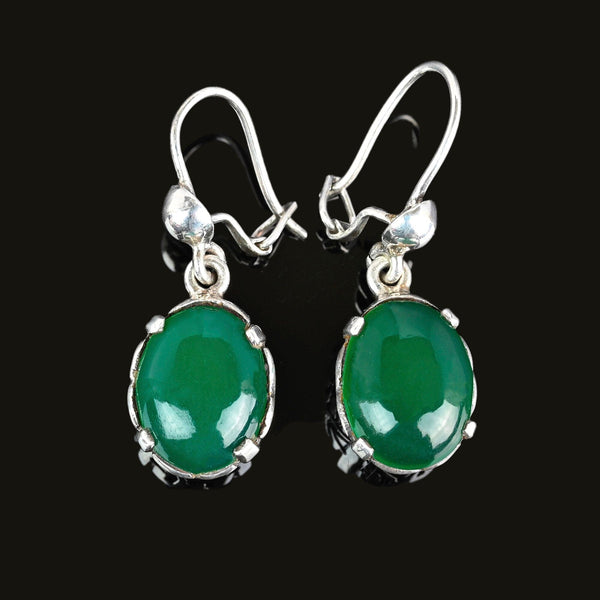 Vintage Silver Filigree Chrysoprase Chalcedony Earrings - Boylerpf