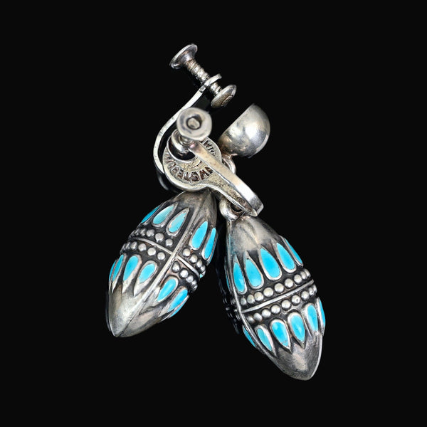 Margot de Taxco Turquoise Enamel Sterling Silver Earrings