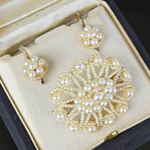 Antique Georgian Pearl Cluster Earrings in 14k Gold - Boylerpf