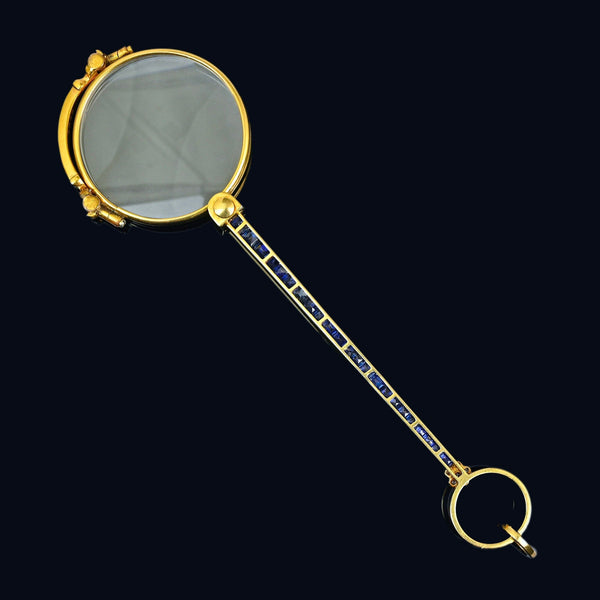 Antique Edwardian 18K Gold Sapphire Diamond Lorgnette Pendant - Boylerpf